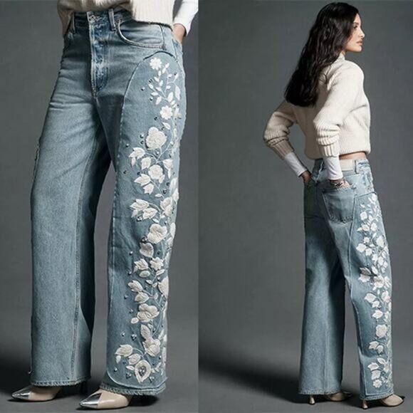 Citizens Of Humanity Denim - NEW Citizens of Humanity RARE Ayla Embroidered Baggy Wide-Leg Jeans Blue Size 25